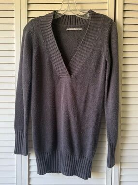 Rubbish Long Grey Tunic Deep V Knit Sweater